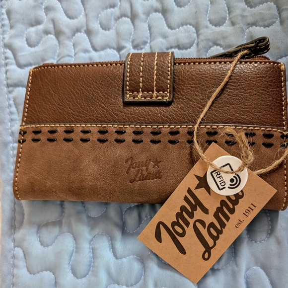 Tony Lama Brown Leather Wallet with Perforated Detailing - Picture 1 of 1